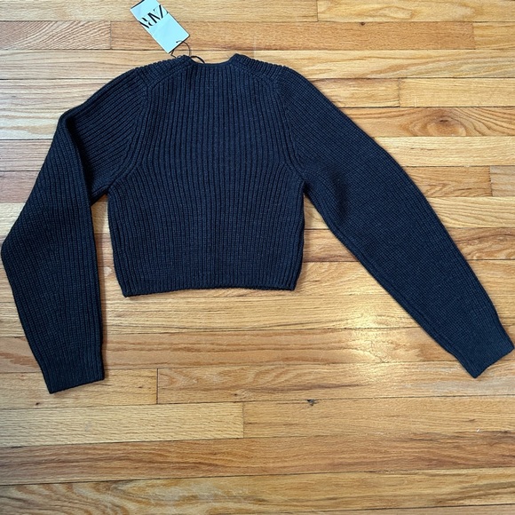 NWT ZARA Gray Chunky Knit Square Neck Drop Shoulder Cropped Sweater  S - Picture 5 of 5